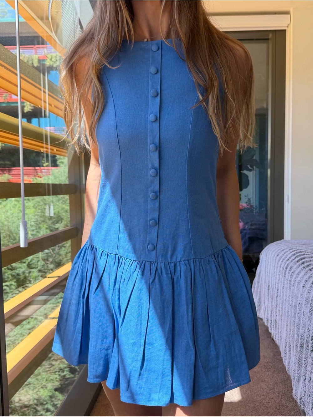 WAYF Blue Button Down Mini Dress Summer